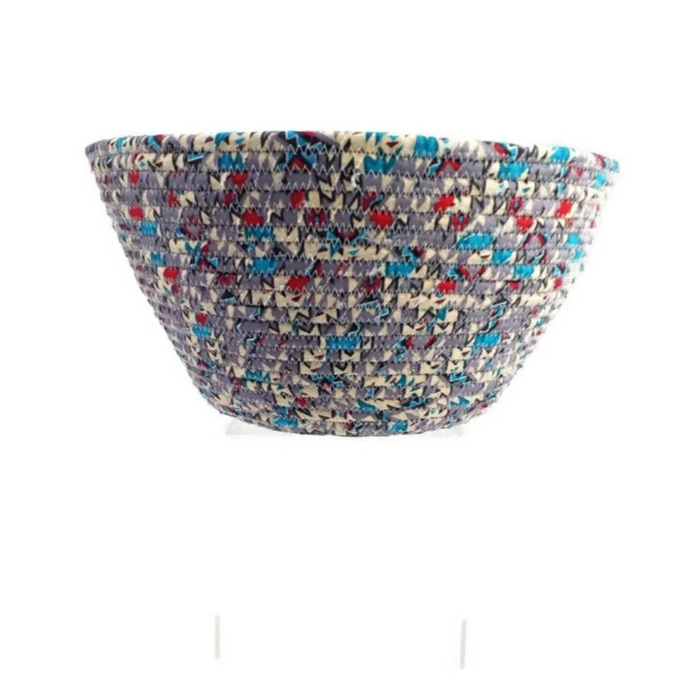 Handcrafted Southwest Fabric Wrapped Rope Bowl Multicolor Arrowhead Boho Decor